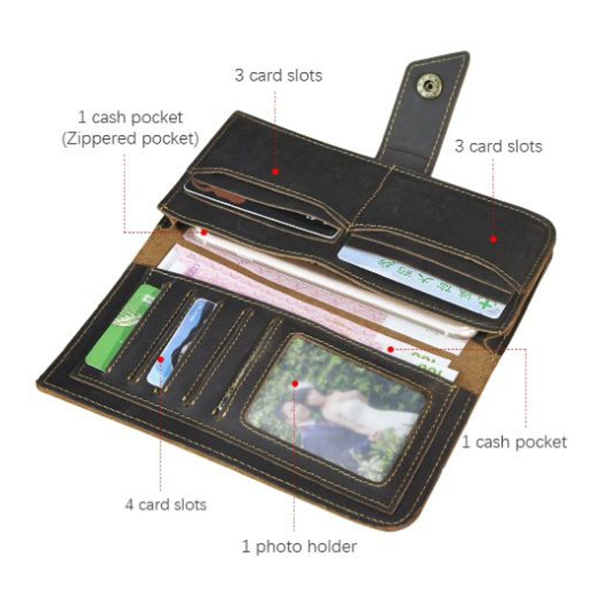 GENERICO - Cartera Billetera de Mano de Cuero Genuino Patmos Marrón