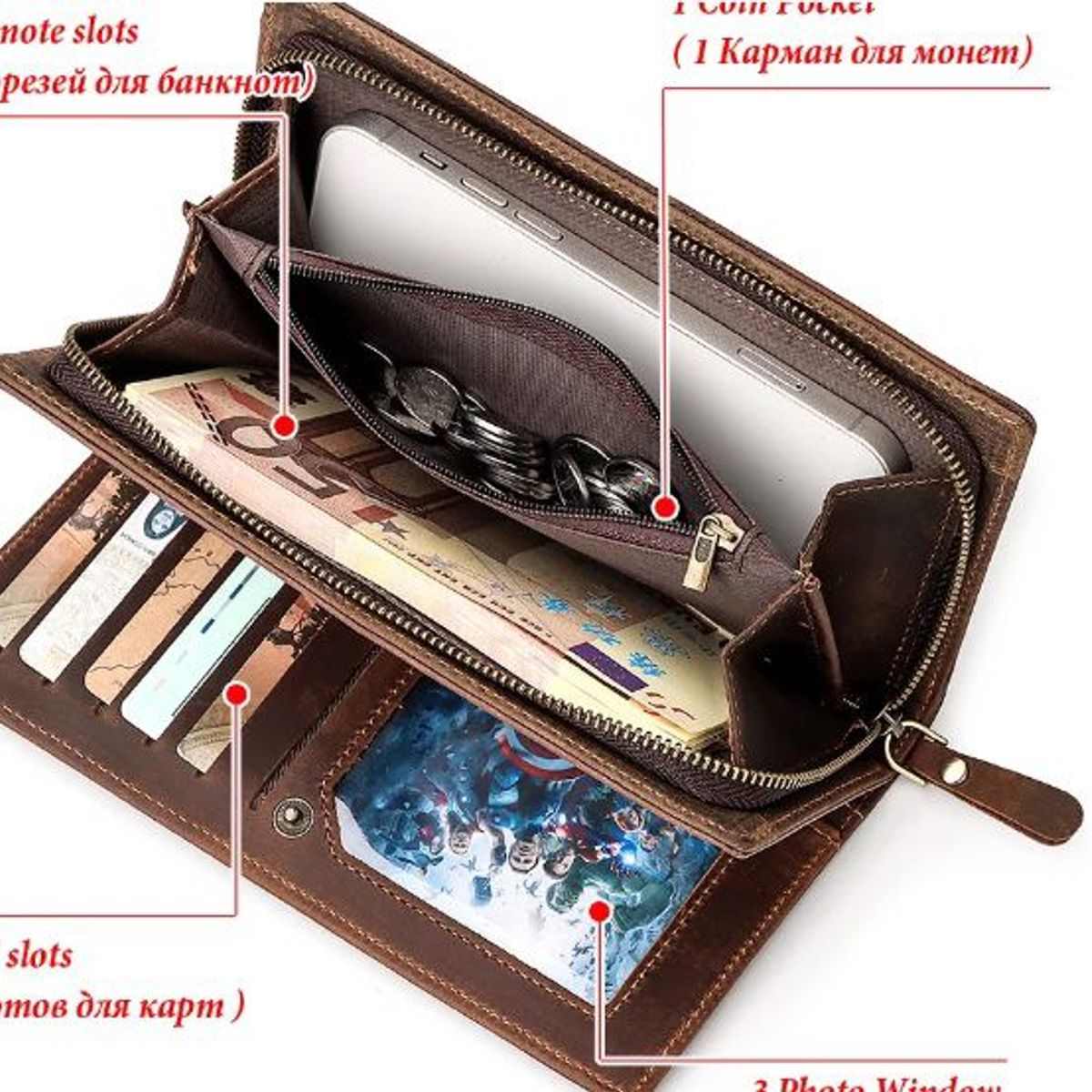 GENERICO - Cartera Billetera de Mano de Cuero Genuino Humerpaul Marron