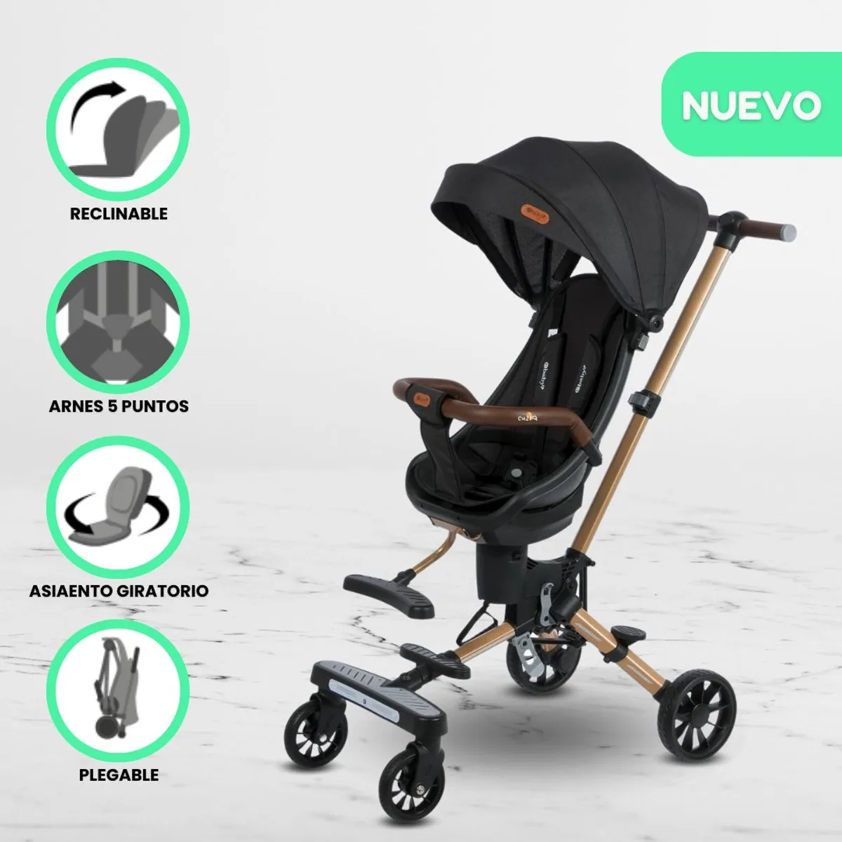 EBABY - Coche de Paseo Giratorio para Bebés «URBAN WALK» Black