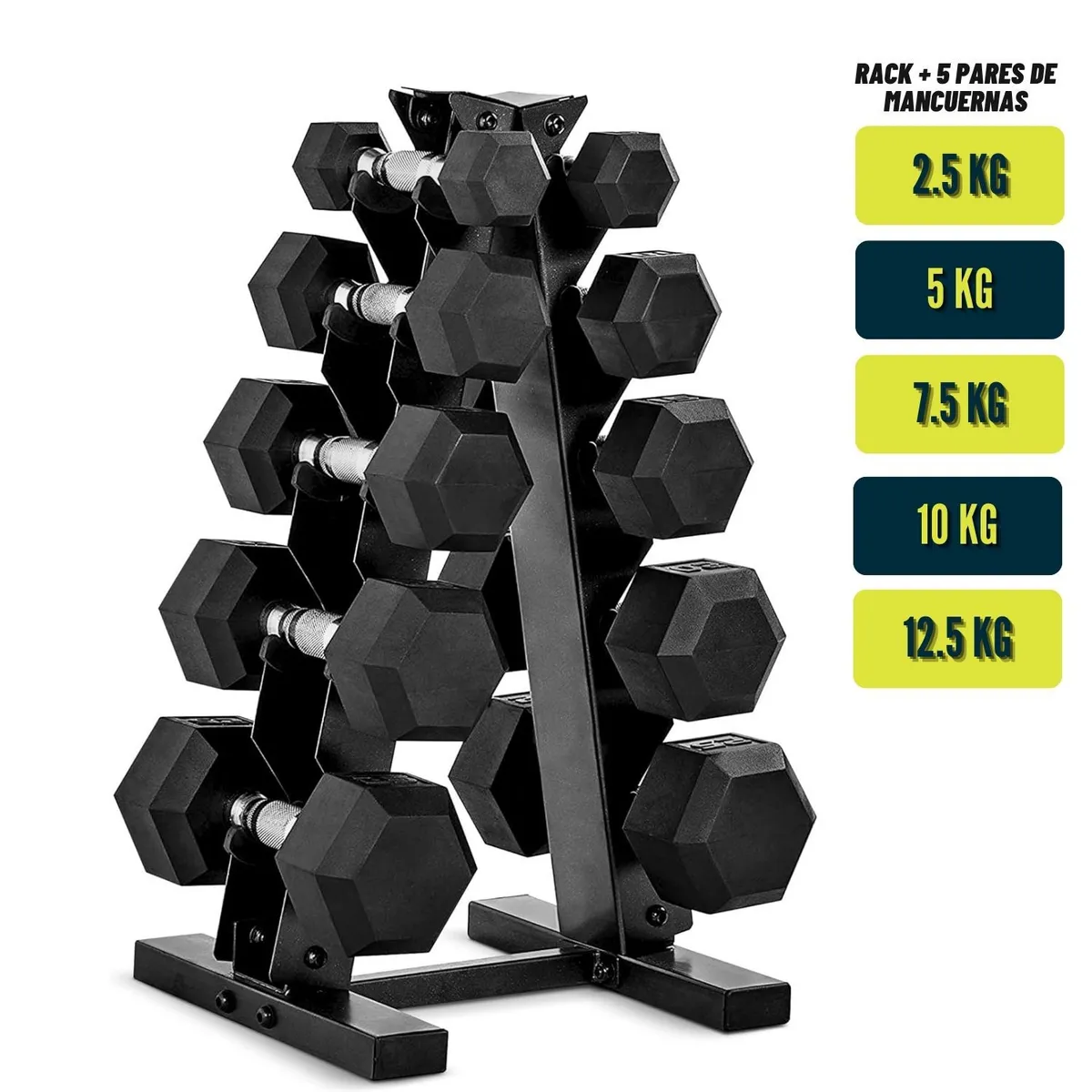 XTREME SPORT - Set de Mancuernas Hexagonales  + Soporte Rack de Pesas