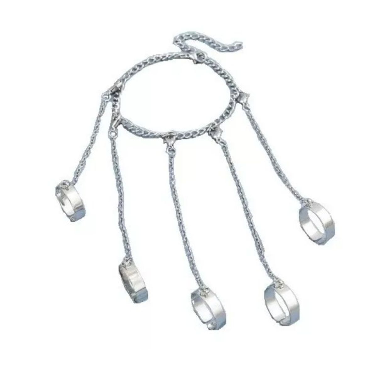 GENERICO - Pulsera con 5 anillo y cadena de acero inoxidable