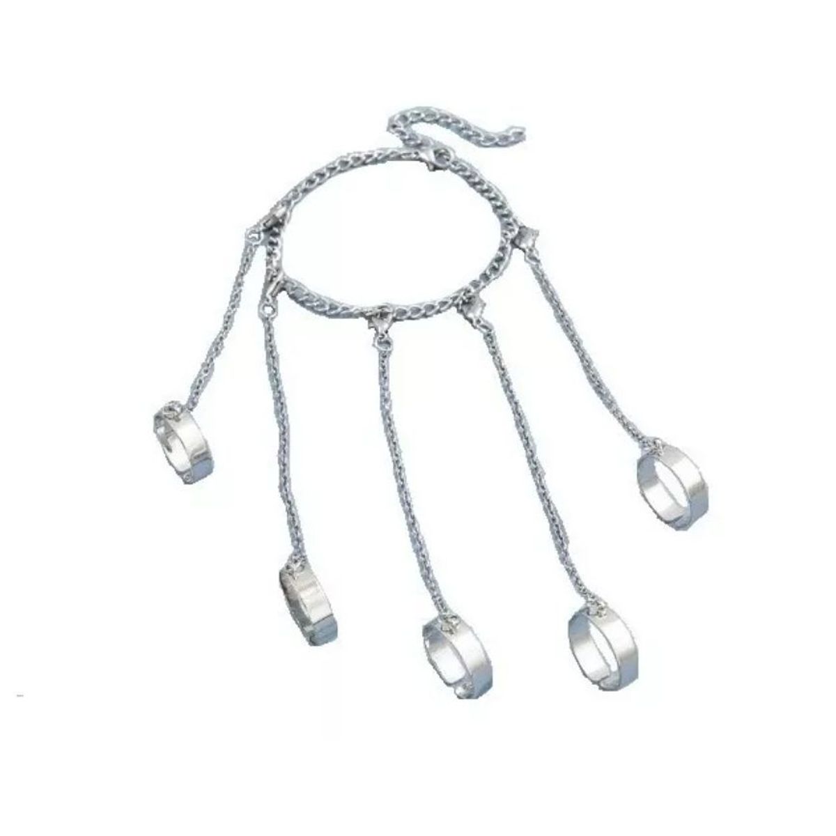 GENERICO - Pulsera con 5 anillo y cadena de acero inoxidable