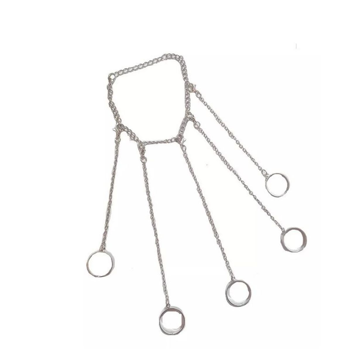 GENERICO - Pulsera con 5 anillo y cadena de acero inoxidable