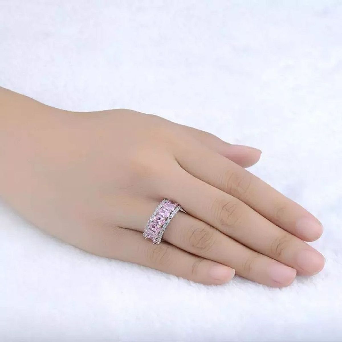GENERICO - Anillo de Compromiso Cristal Rose Bañado Oro Blanco 18K Novia Genieka