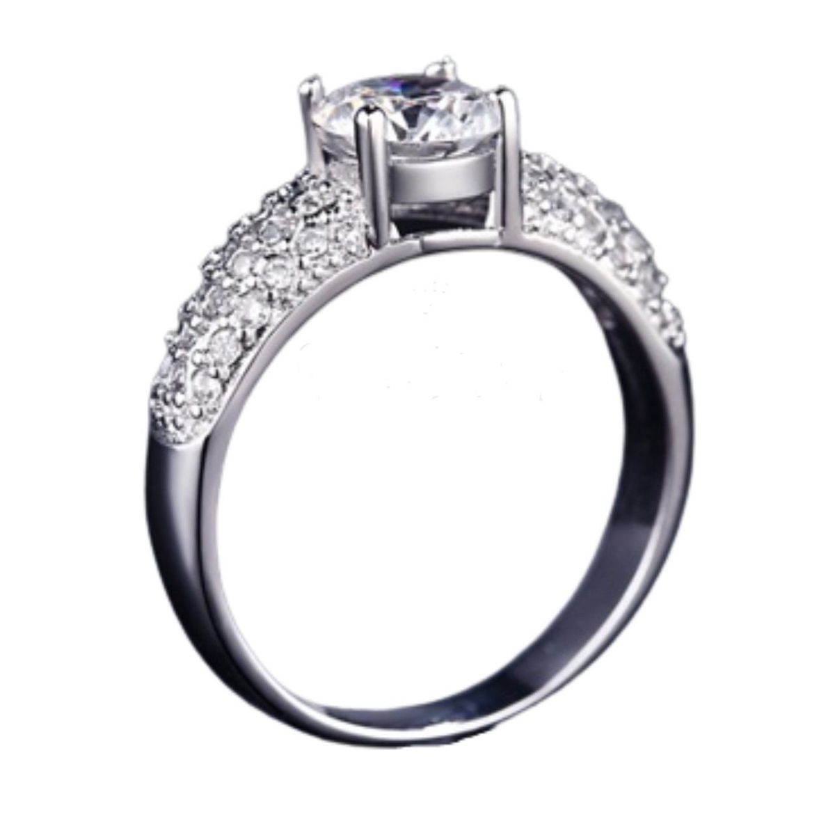 GENERICO - Anillo de Compromiso Shiny Deluxe Bañado Oro Blanco18K Novia Genieka