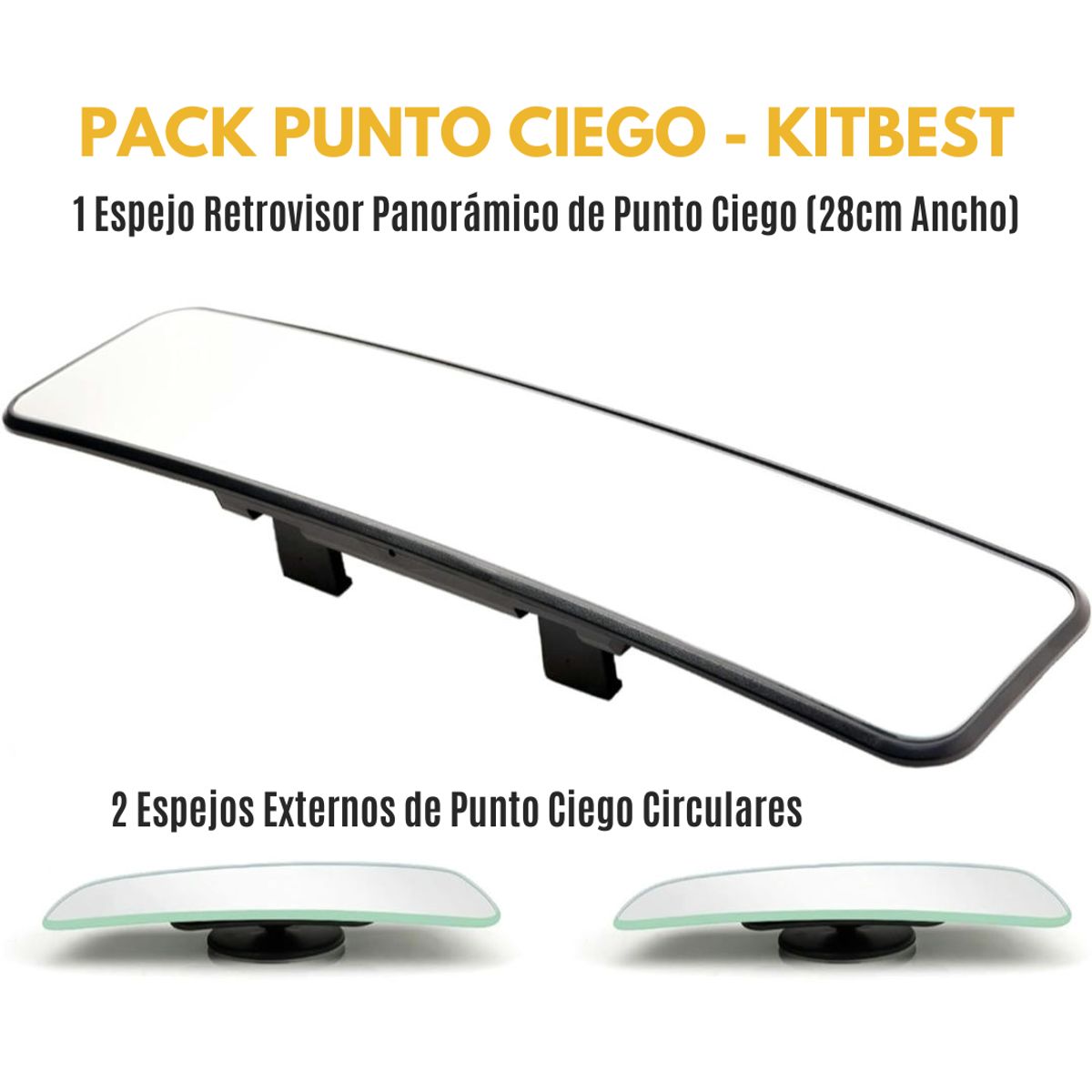GENERICO - Pack Punto Ciego Espejo Retrovisor Panorámico+ 2 Rectangu KB