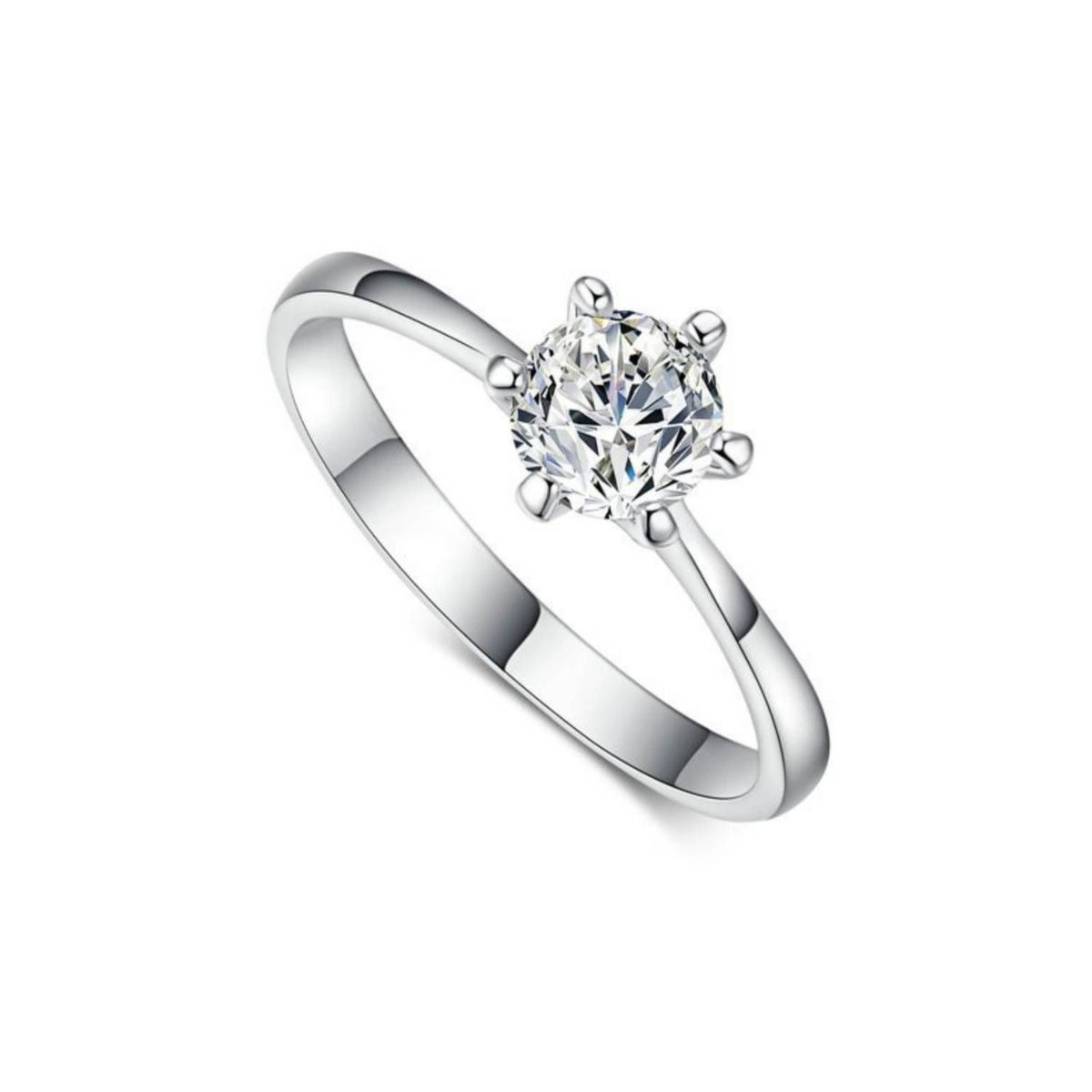 GENERICO - Anillo Compromiso Solitario White Bañado Oro Blanco18K Novia Genieka