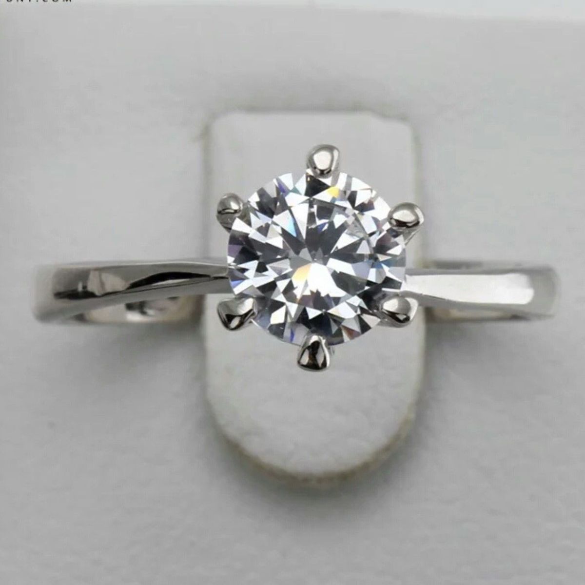 GENERICO - Anillo Compromiso Solitario White Bañado Oro Blanco18K Novia Genieka