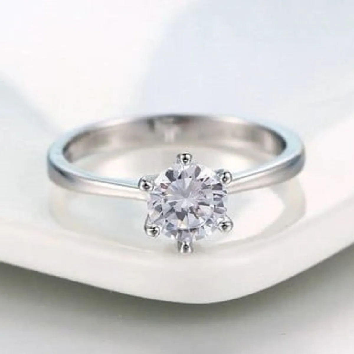 GENERICO - Aro Compromiso Solitario White Bañado Oro Blanco18K  Navidad Genieka