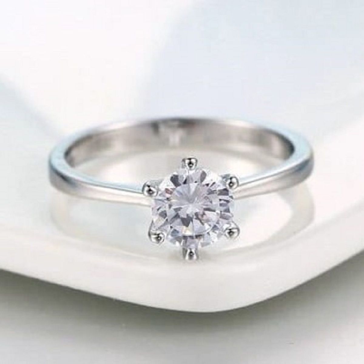 GENERICO - Aro Compromiso Solitario White Bañado Oro Blanco18K  Navidad Genieka