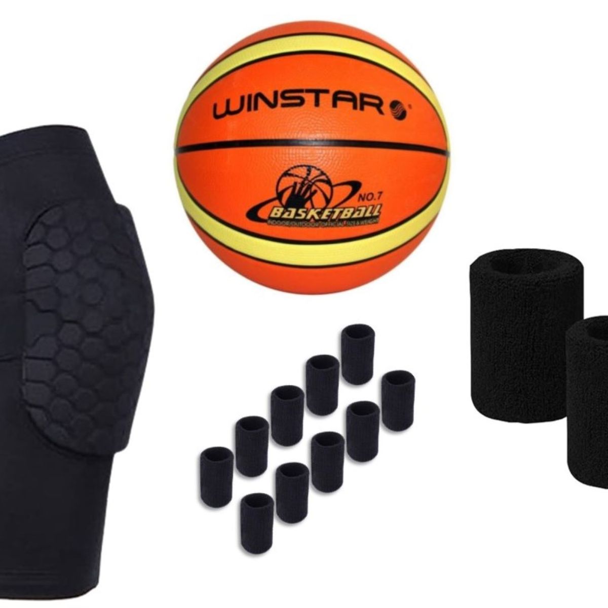 WINSTAR - Kit Básquet Balón 7 Rodillera Muñequeras Prot Dedos Talla M