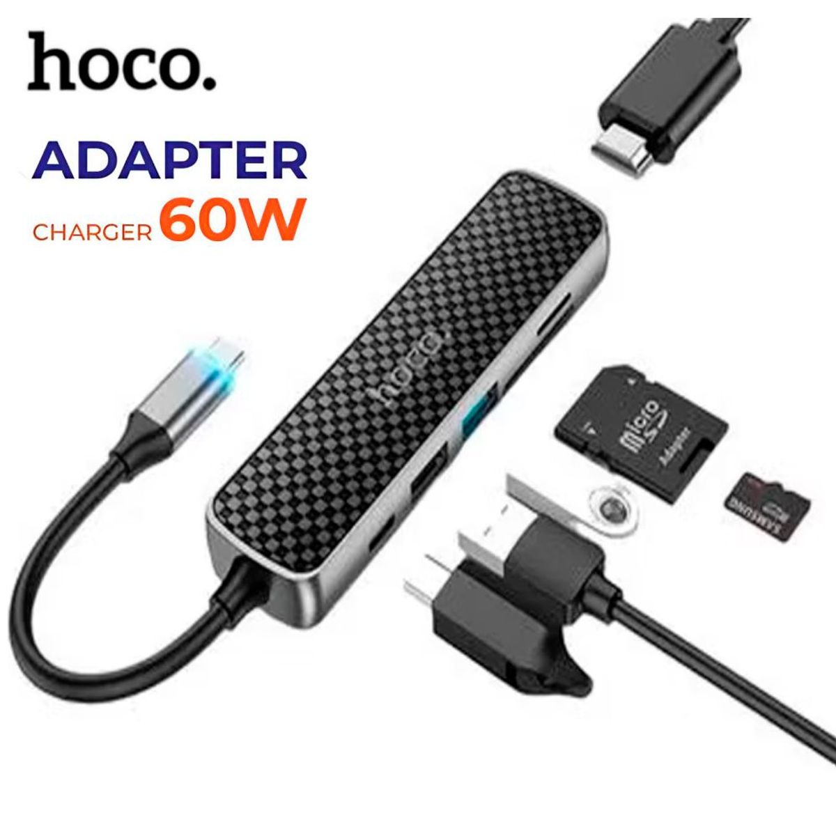 HOCO - Adaptador 6 En 1 Multipuerto Carga 60W Hoco HB24 Multifunciónal USB-C
