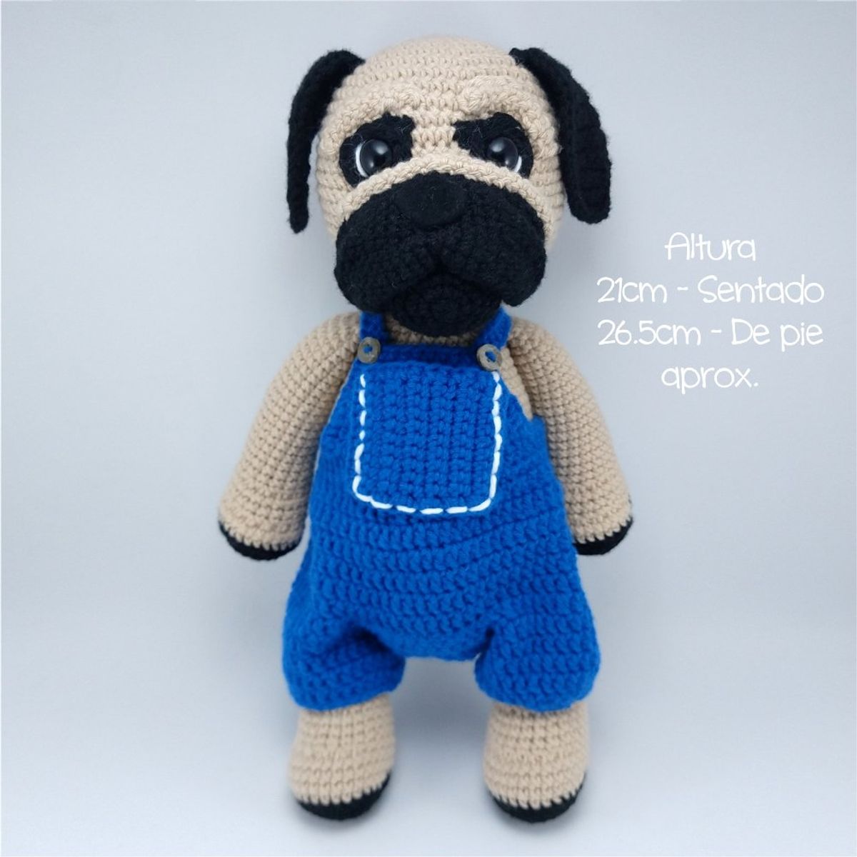 GENERICO - Perro Pug amigurumi 26cm peluche