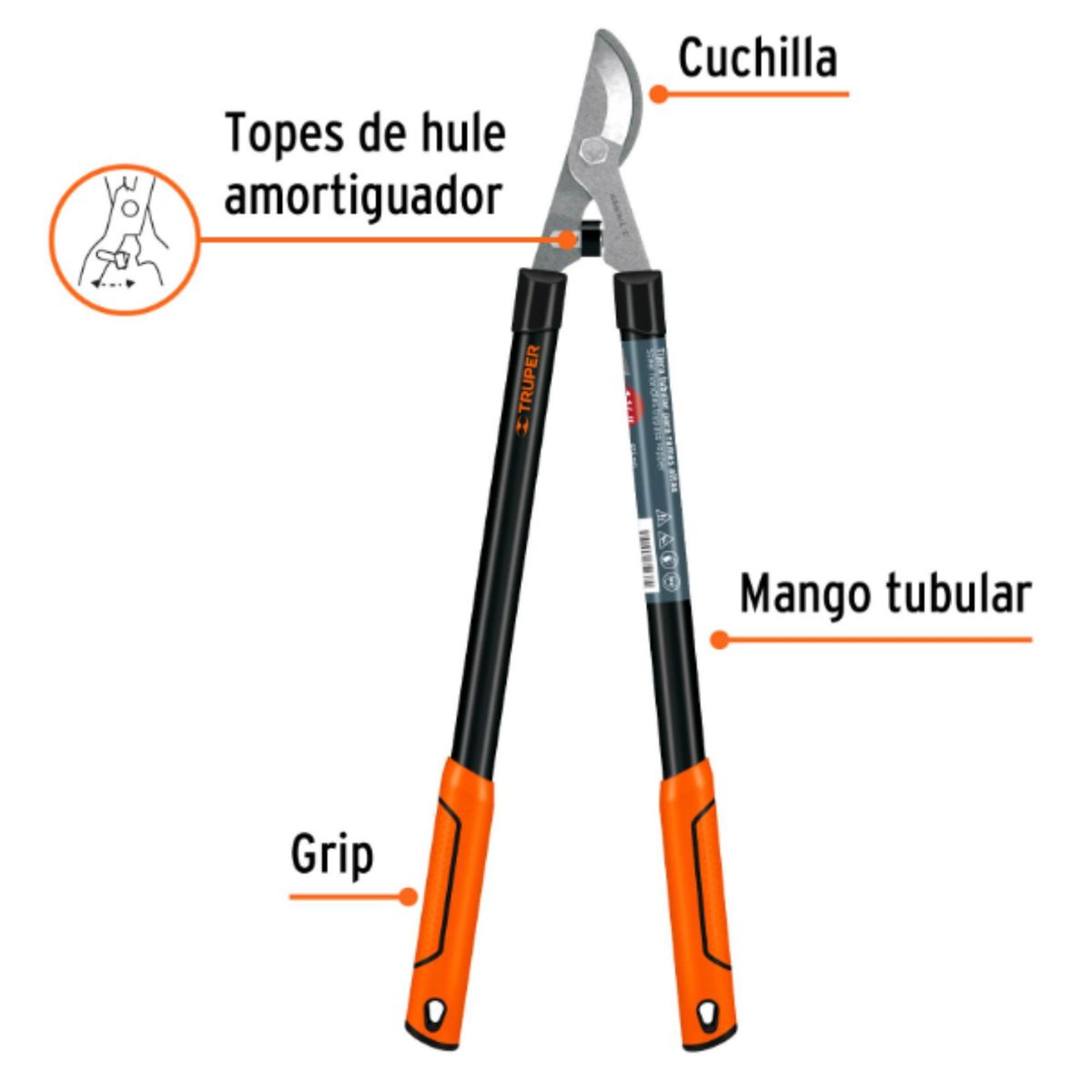 TRUPER - Tijera para poda  para ramas altas, mango tubular 68 cm truper