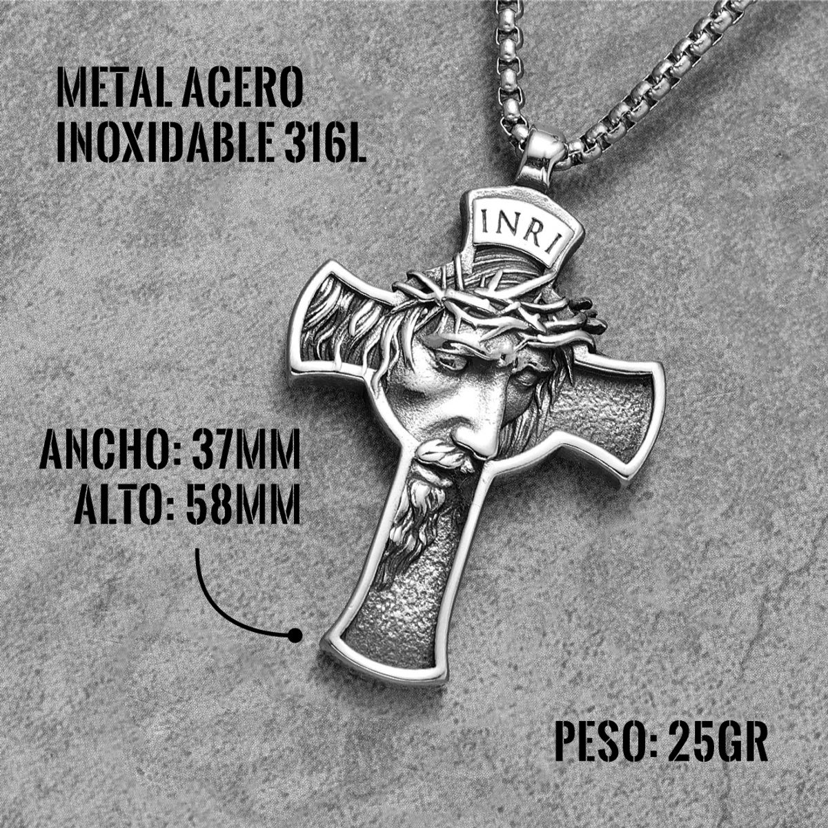 WATTACA - Collar Cruz Rostro Jesús Acero Premium 316L - Cadenas Wattaca