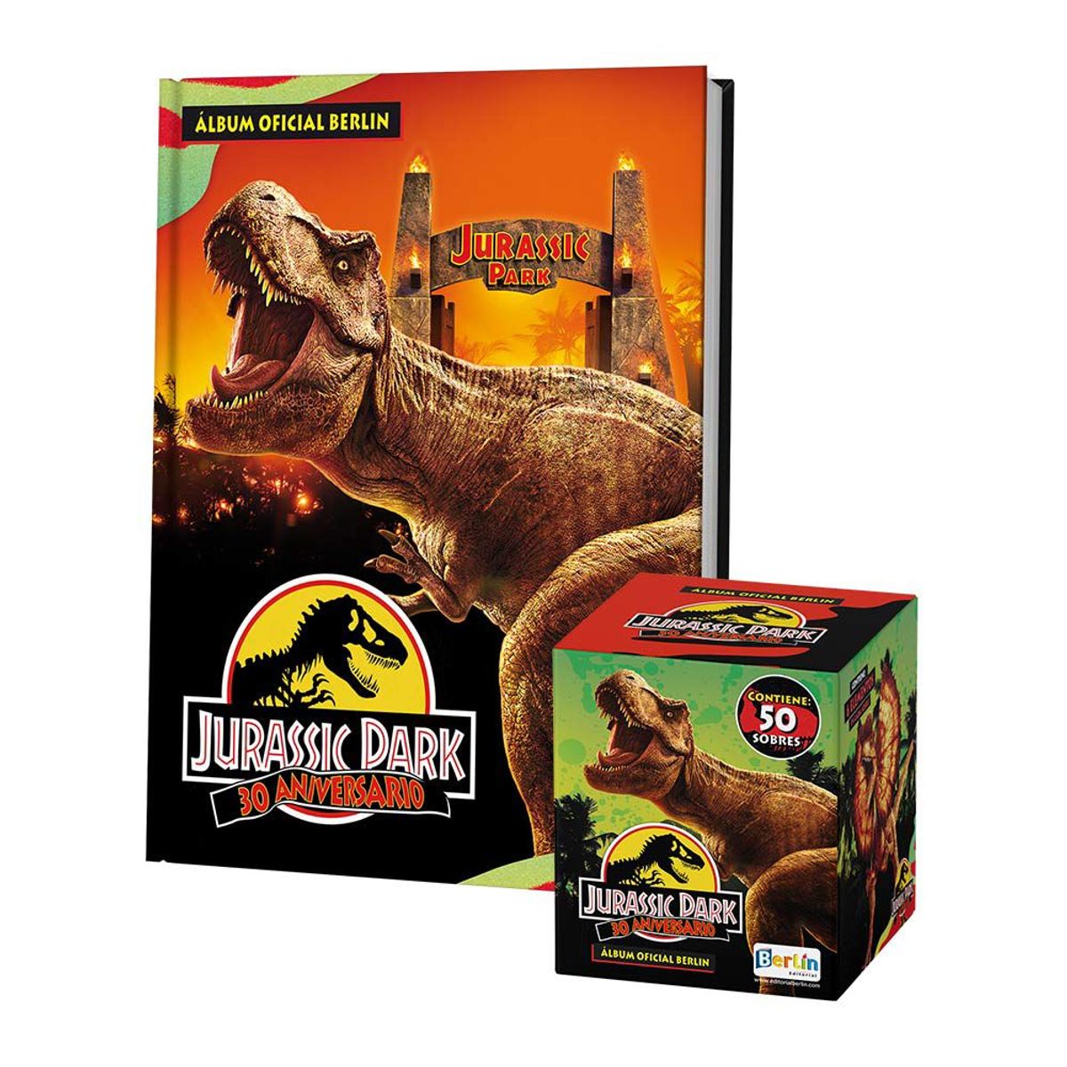 EDITORIAL BERLIN - Jurassic Park 30 años, 1 Álbum Tapa Dura + 1 Cajita (50 Sobres)
