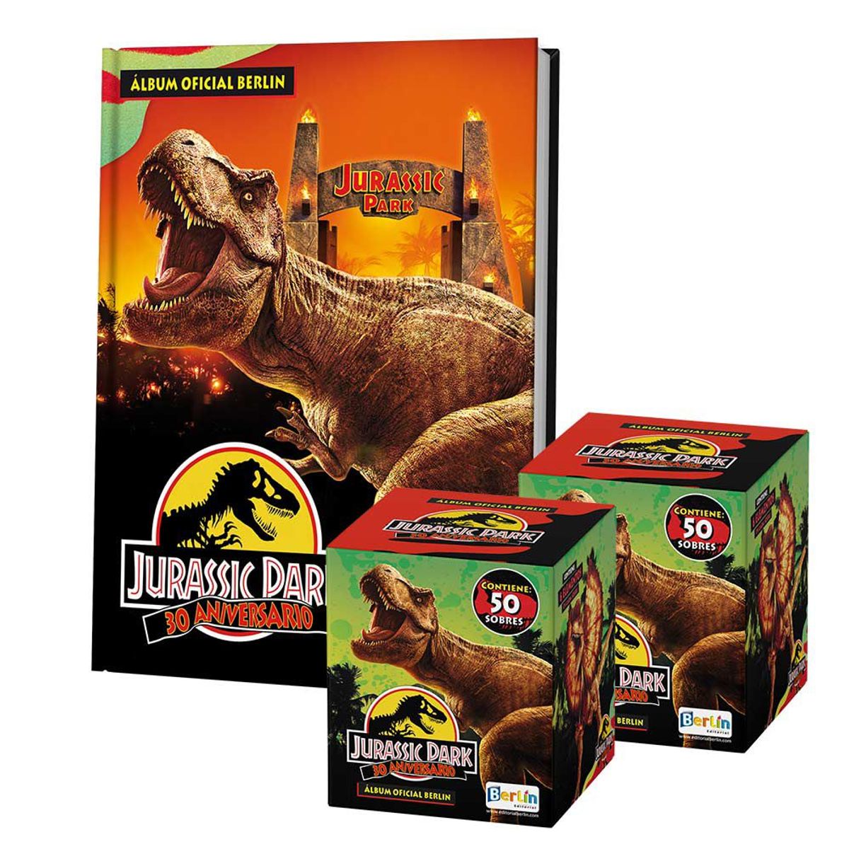 EDITORIAL BERLIN - Jurassic Park 30 años, 1 Álbum Tapa Dura + 2 Cajitas (100 Sobres)