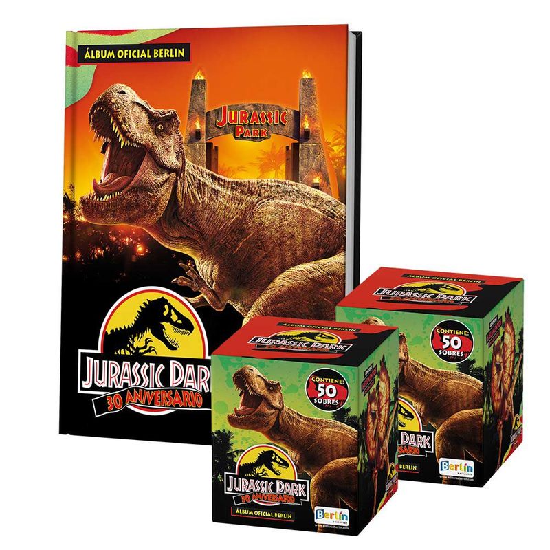 EDITORIAL BERLIN - Jurassic Park 30 años, 1 Álbum Tapa Dura + 2 Cajitas (100 Sobres)