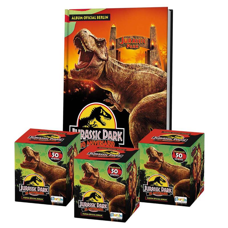 EDITORIAL BERLIN - Jurassic Park 30 años, 1 Álbum Tapa Dura + 3 Cajitas (150 Sobres)