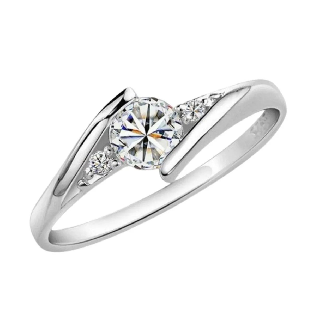 GENERICO - Anillo de Compromiso Infinito Bañado en Oro Blanco 18K Novia - Genieka