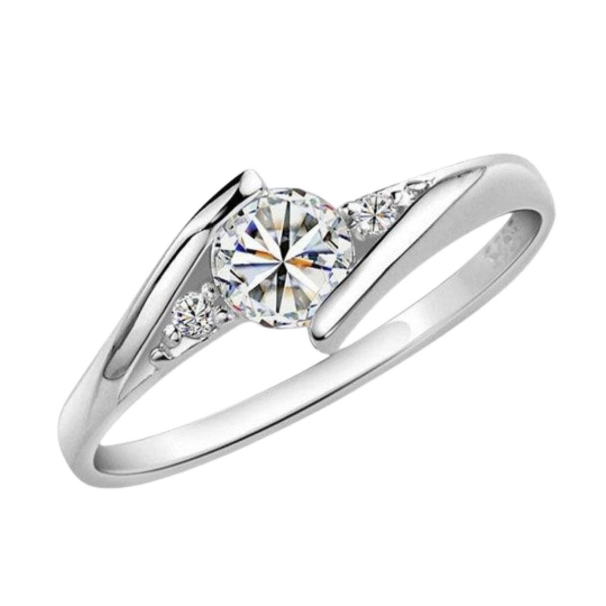 GENERICO - Anillo de Compromiso Infinito Bañado en Oro Blanco 18K Novia - Genieka