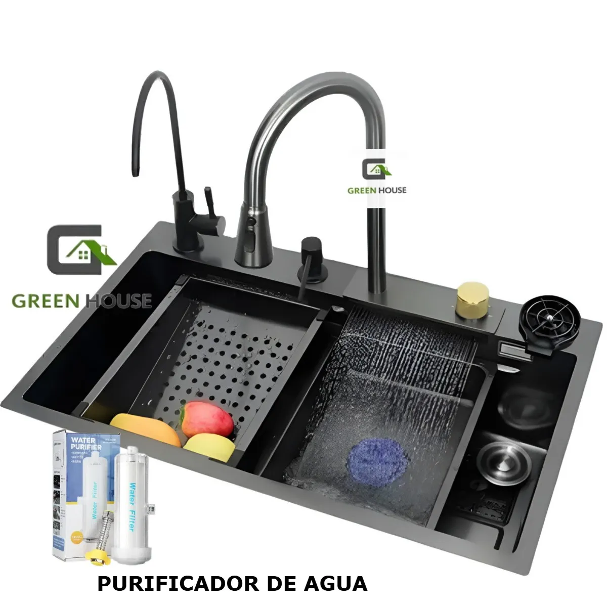 GENERICO - Lavadero Acero Inoxidable Multifuncional  Con Escurridores Y Grifería