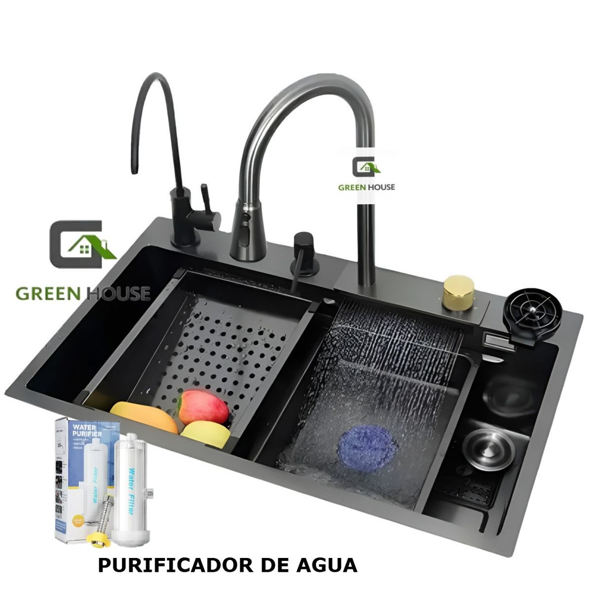 GENERICO - Lavadero Acero Inoxidable Multifuncional  Con Escurridores Y Grifería