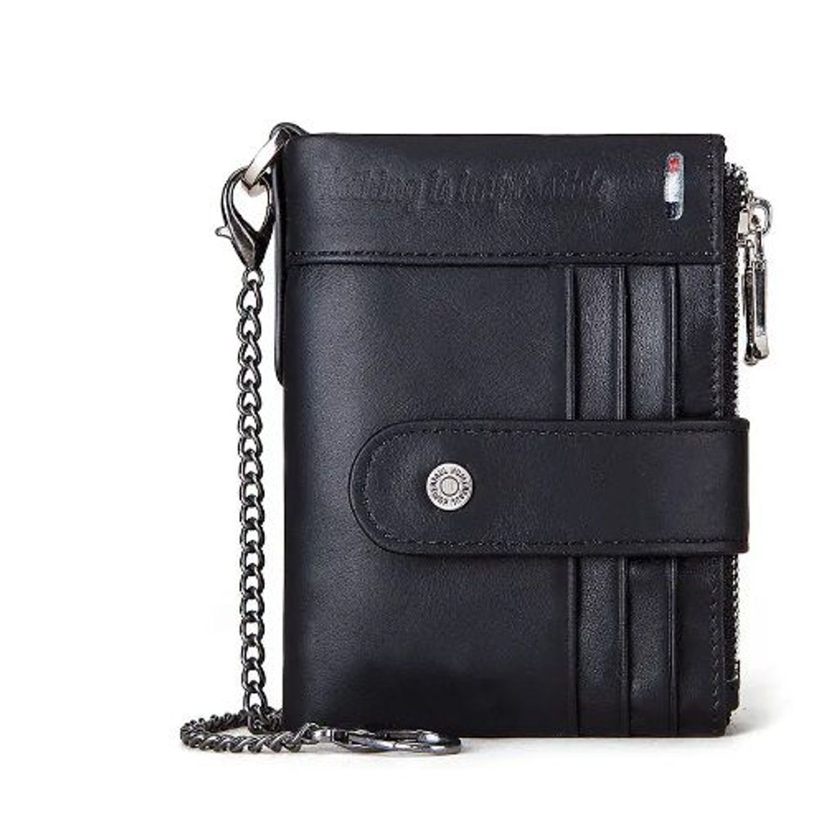 GENERICO - Billetera de Cuero Negro Rayas con Cadena