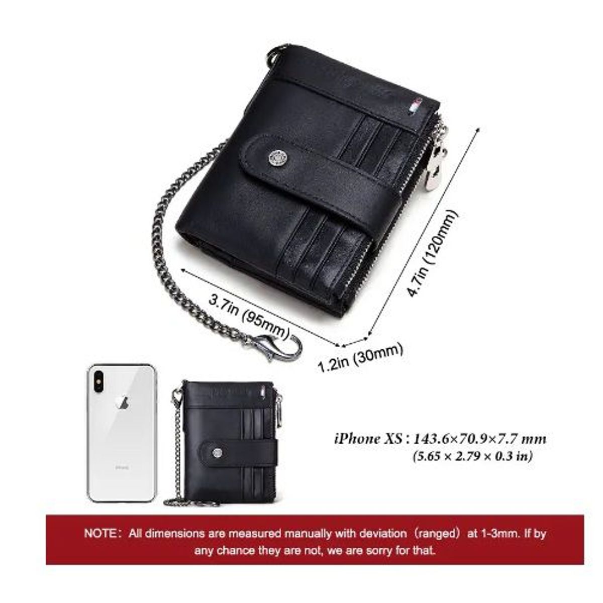 GENERICO - Billetera de Cuero Negro Rayas con Cadena