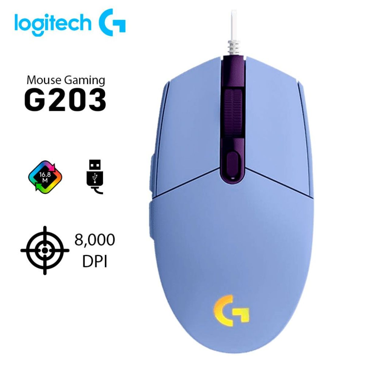 LOGITECH - Mouse Logitech G203 Lightsync Lila