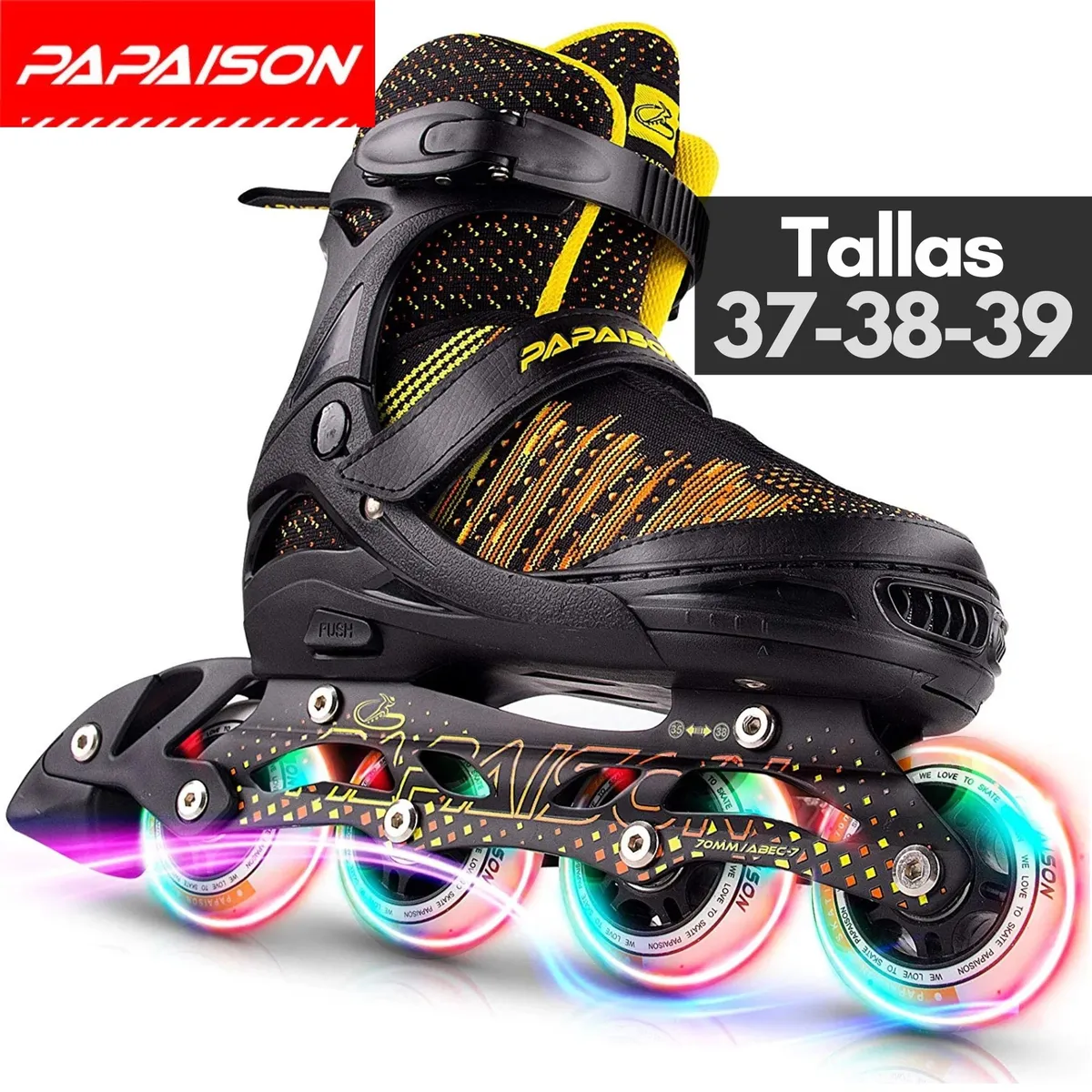 PAPAISON - Patines Lineales Ajustables Clásicos A10 BK Tallas 37-38-39