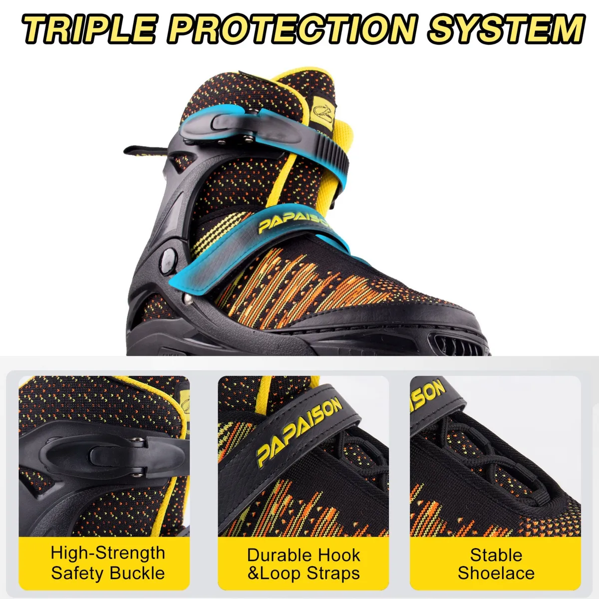 PAPAISON - Patines Lineales Ajustables Clásicos A10 BK Tallas 37-38-39