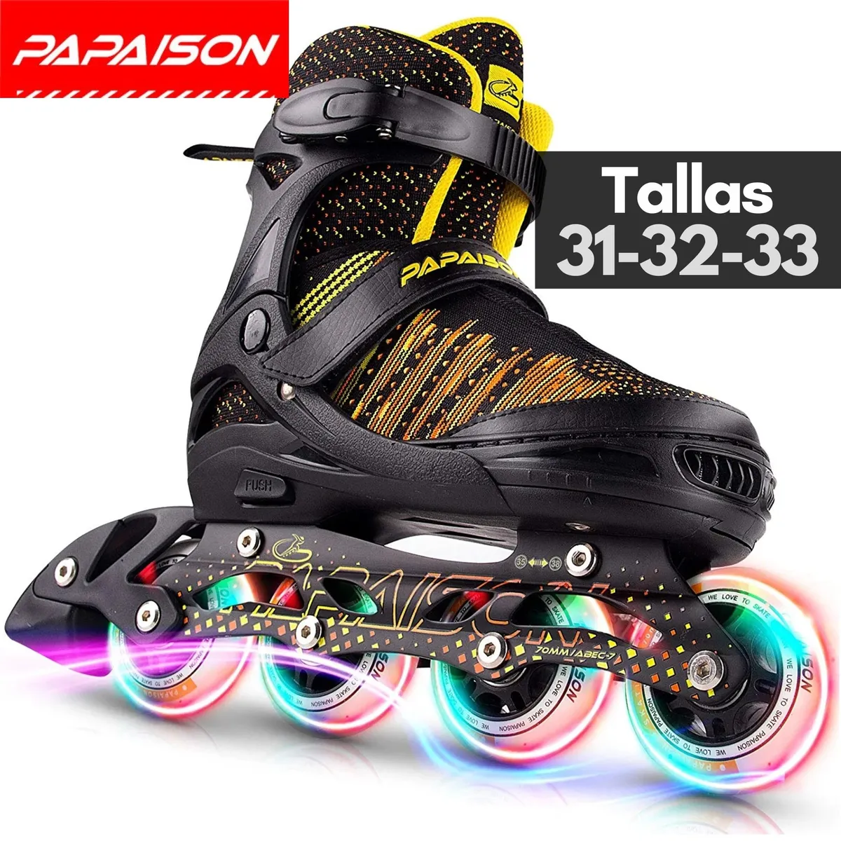 PAPAISON - Patines Lineales Ajustables Clásicos A10 BK Tallas 31-32-33