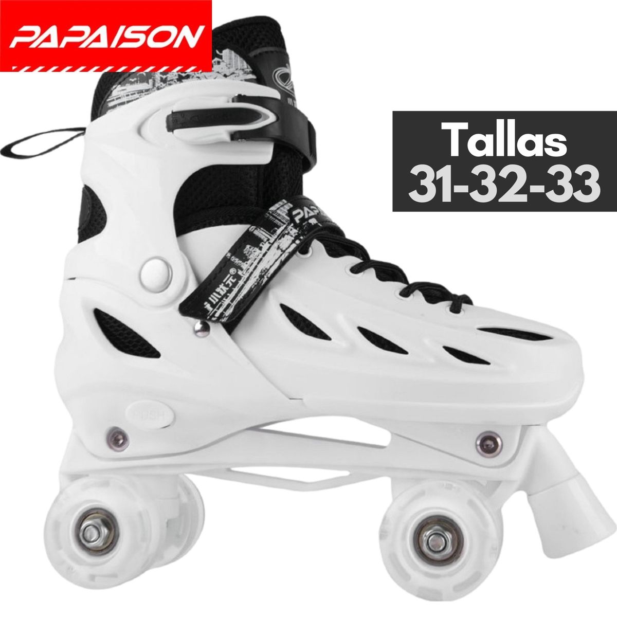 PAPAISON - Patines Cuatro Ruedas Ajustables Niños WH Tallas 31-32-33