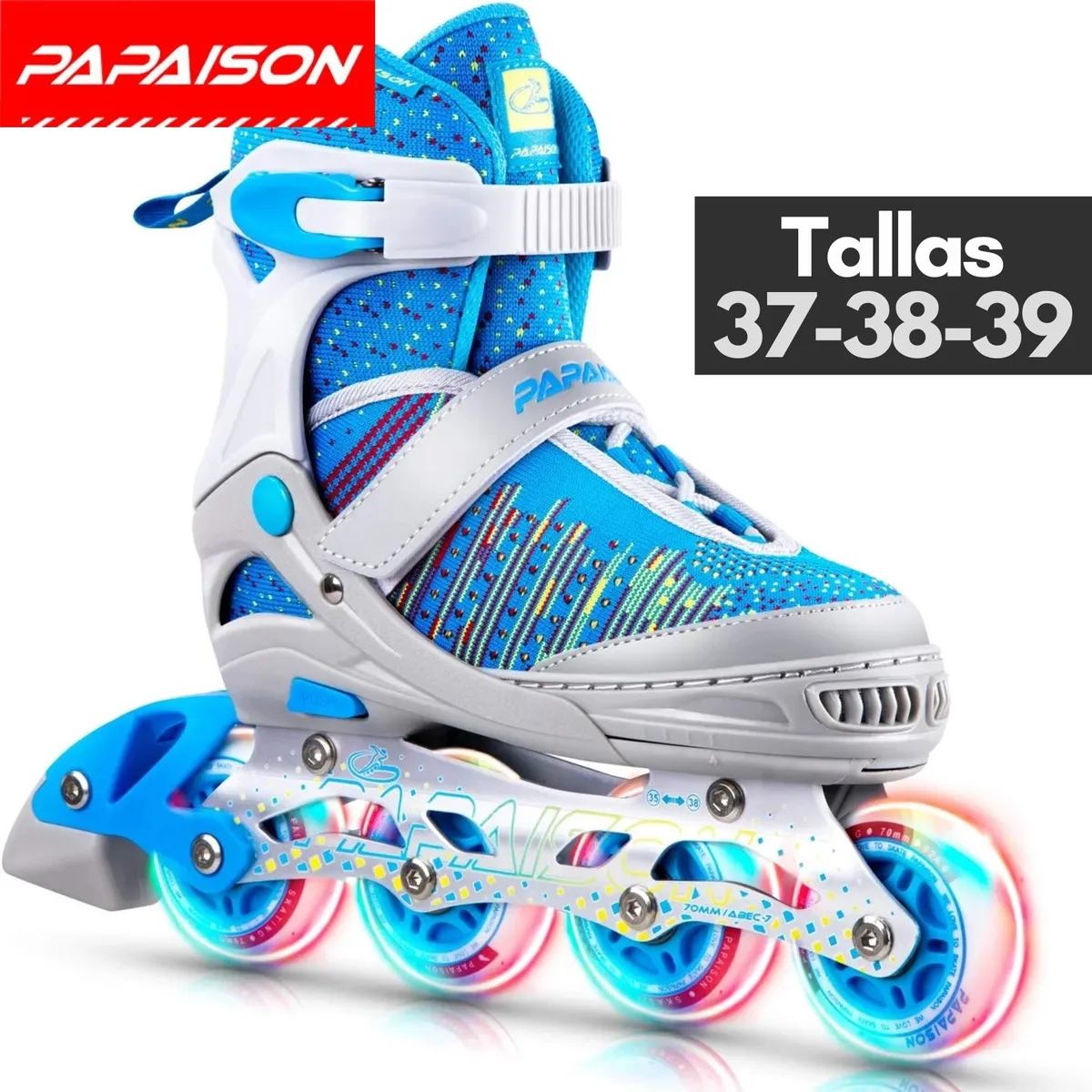 PAPAISON - Patines Lineales Ajustables Clásicos A10 BL Tallas 37-38-39