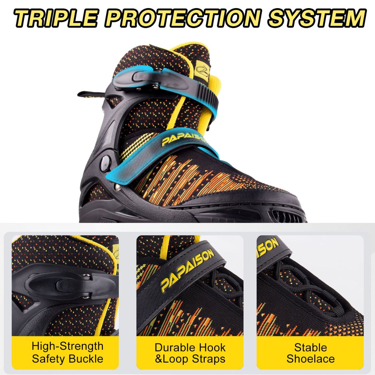 PAPAISON - Patines Lineales Ajustables Clásicos A10 BK Tallas 34-35-36