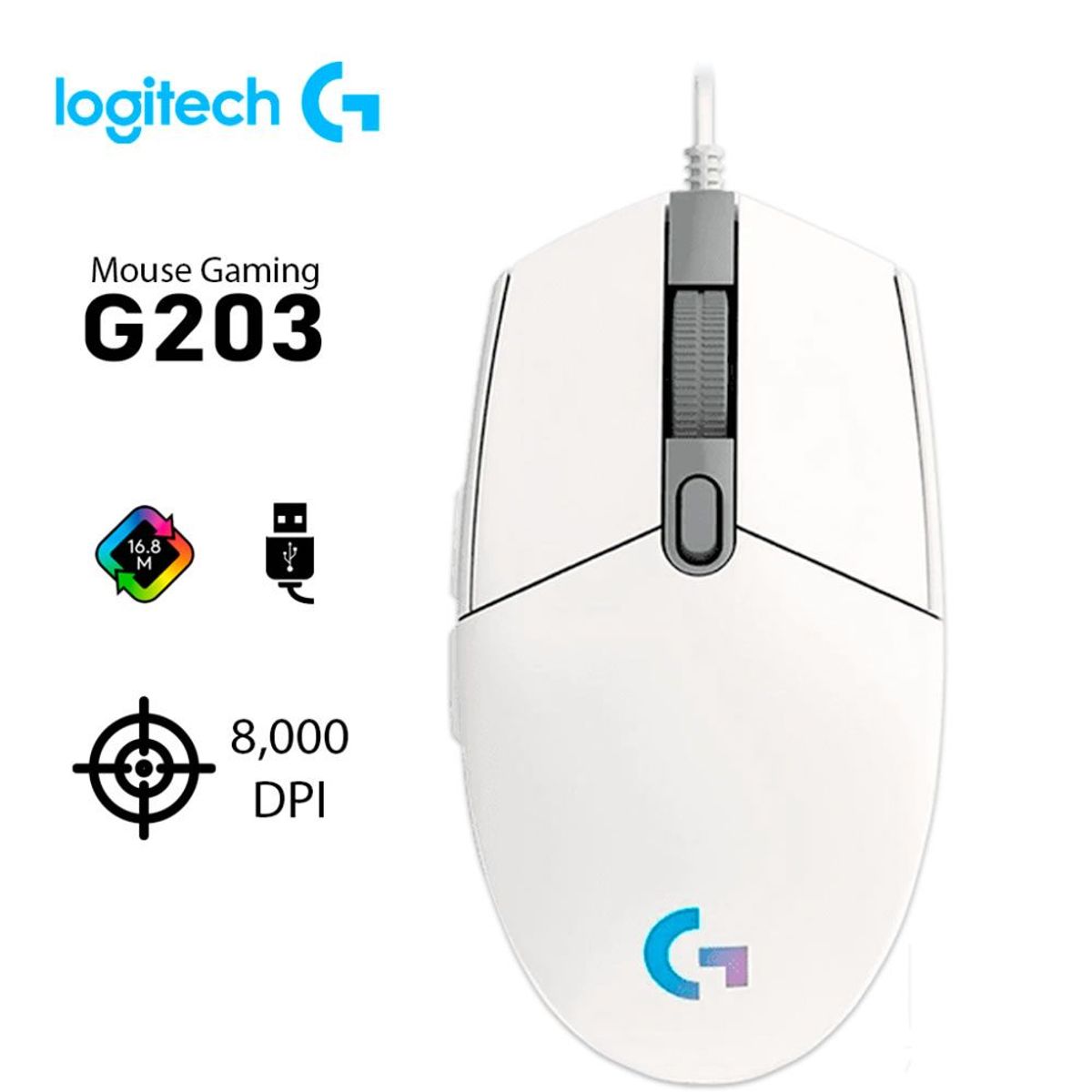 LOGITECH - Mouse Logitech G203 Lightsync RGB Blanco