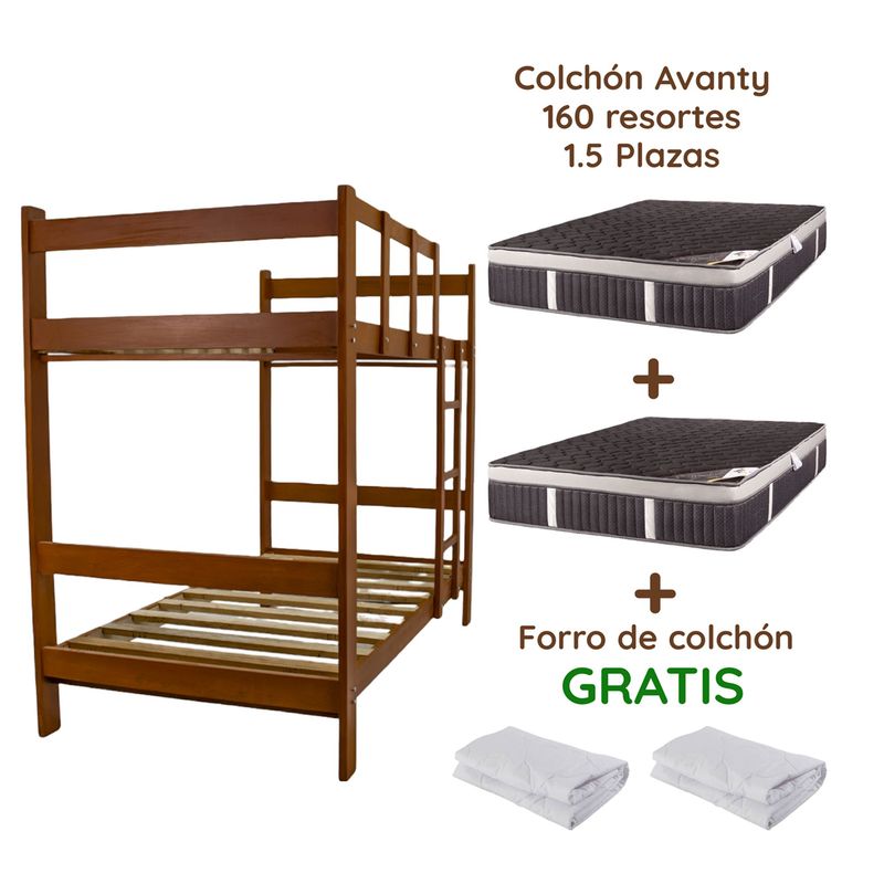 MUEBLES MACRUMO - Combo: Camarote Macrumo Milan Caoba 1.5Plz + 2 Colchones