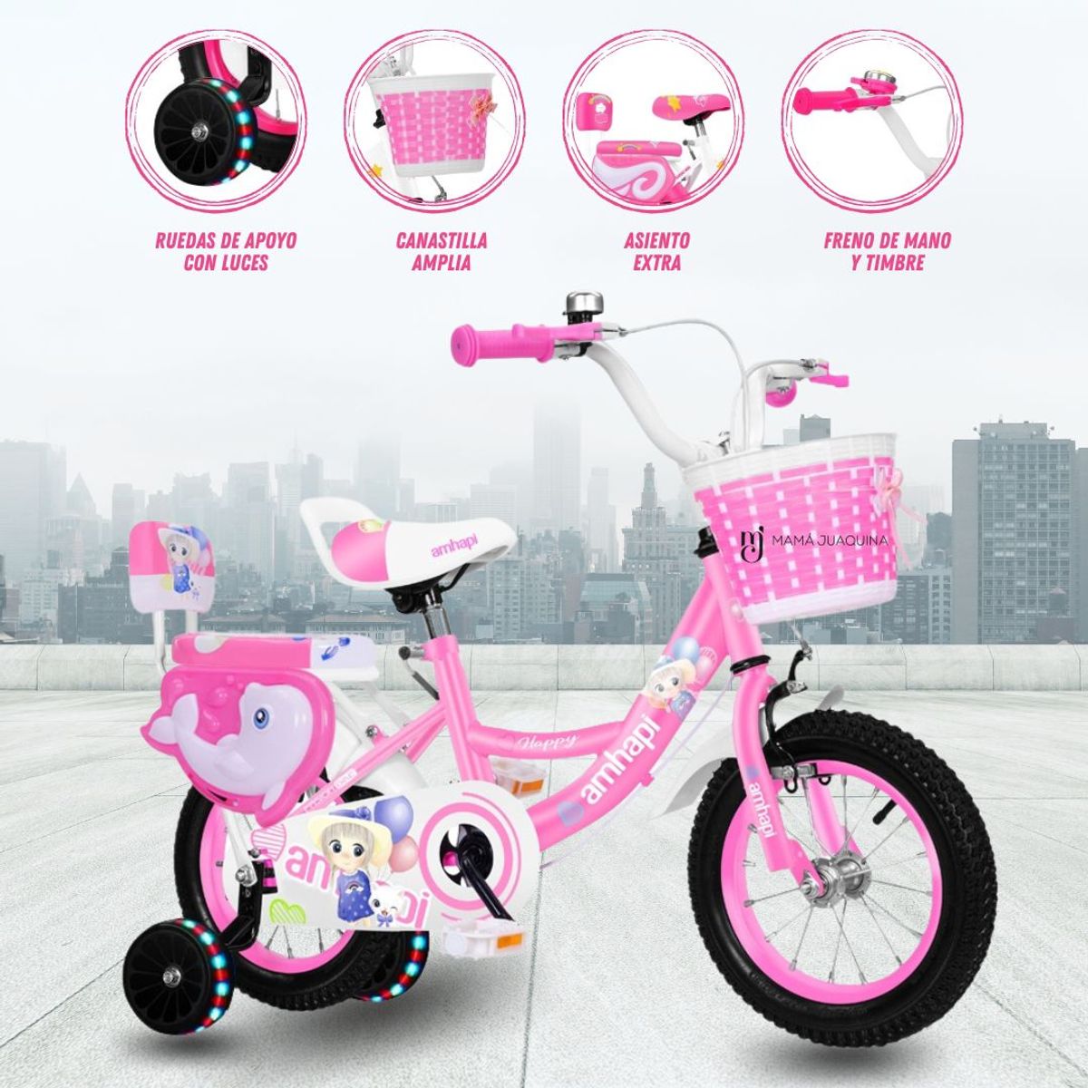 CONFORT - Bicicleta Para Niña Aro 12 «AMHAPI DOLPHIN» Pink