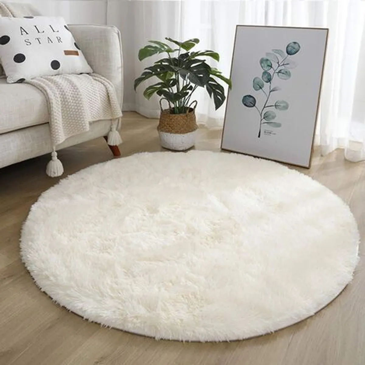 GENERICO - ALFOMBRA  CIRCULAR DE PELUCHE PELO LARGO PERLA 100 CM x 100 CM