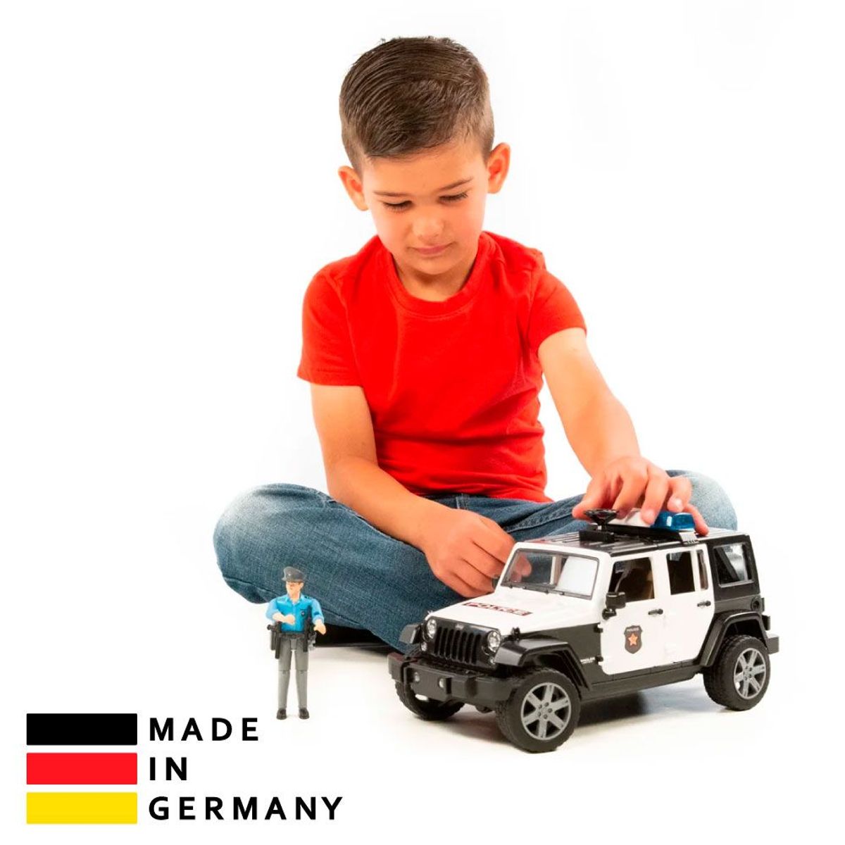 BRUDER - Juguete Camioneta Jeep Wrangler Policía y Muñeco Bruder 2526