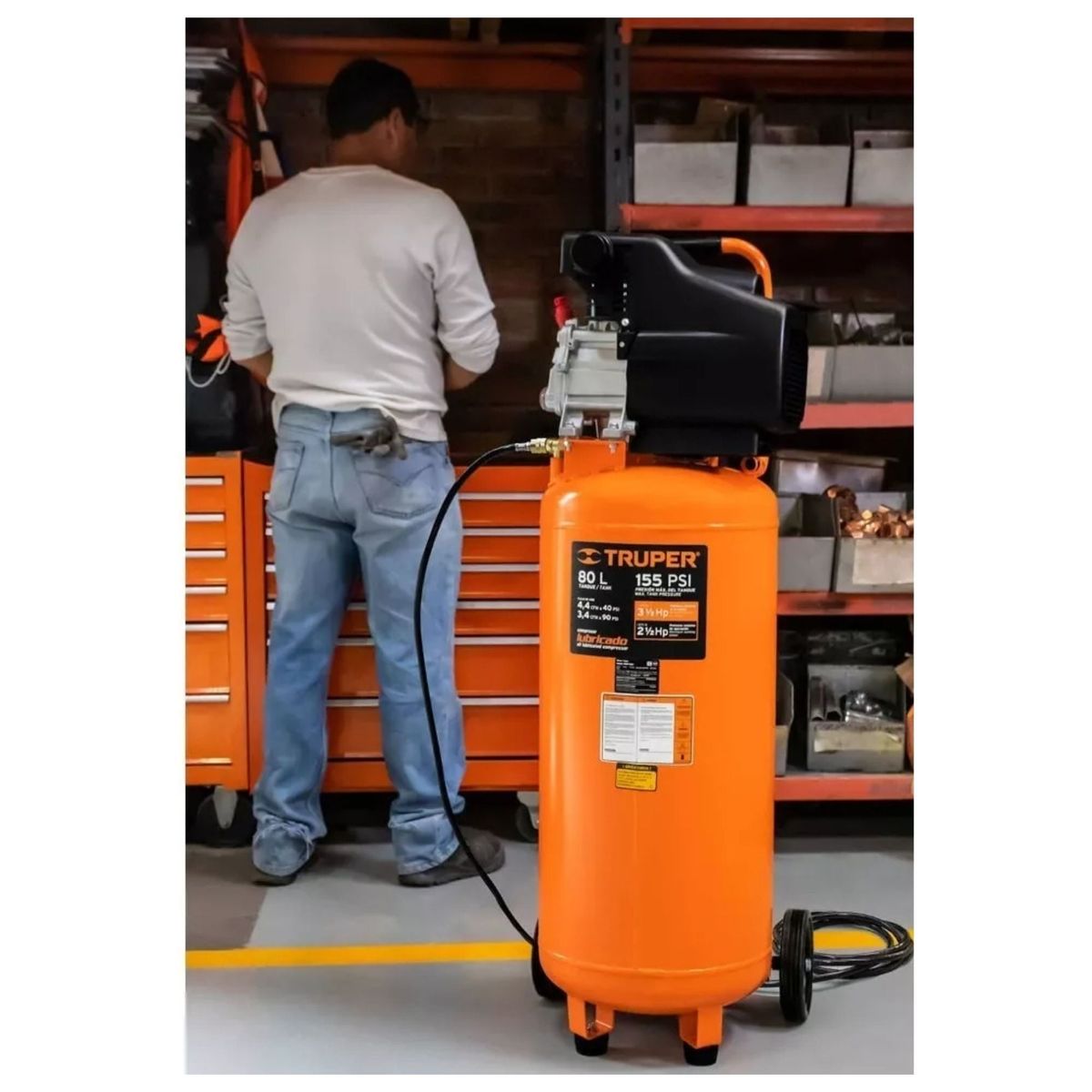 TRUPER - kit Compresora de aire 80L Pistola para pintar manguera Truper expert