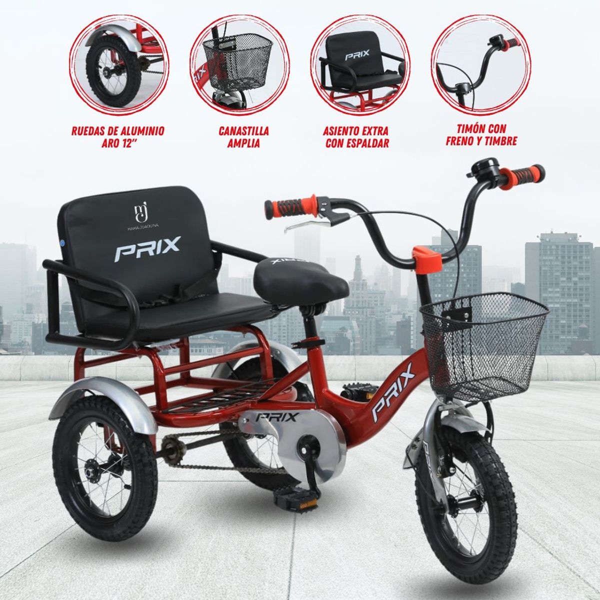 GRAND PRIX - Triciclo Doble Asiento «TRENO» Red