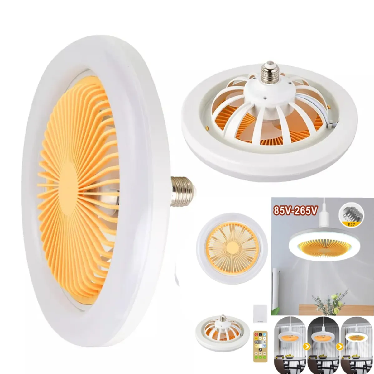 GENERICO - Foco Ventilador 3 Tonos de Luz 3 Velocidades Control Remoto