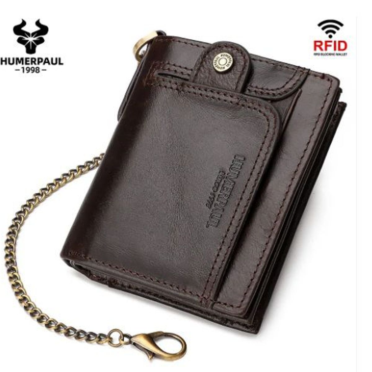 GENERICO - Billetera Cuero Genuino Humerpaul con Cadena Dorada