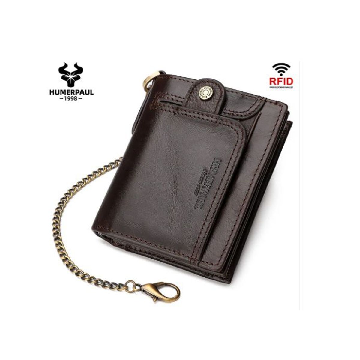 GENERICO - Billetera Cuero Genuino Humerpaul con Cadena Dorada