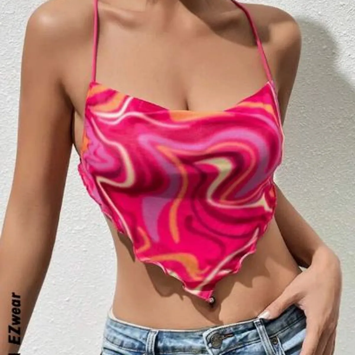 GENERICO - TOP DE TIRANTES TIPO PAÑUELO CON ESTAMPADO TIPO MARMOL