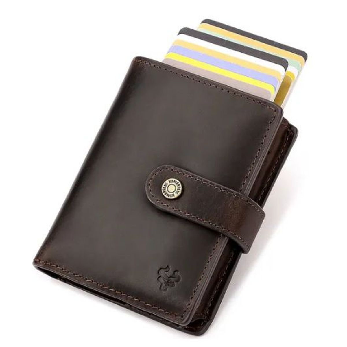 GENERICO - Billetera de Cuero Humerpaul  Doble Tarjetero de Aluminio RFID Marrón