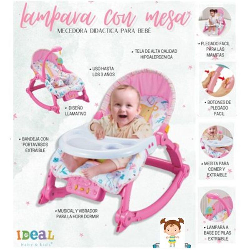 GENERICO - Silla mecedora con lamparay mesa Rosado