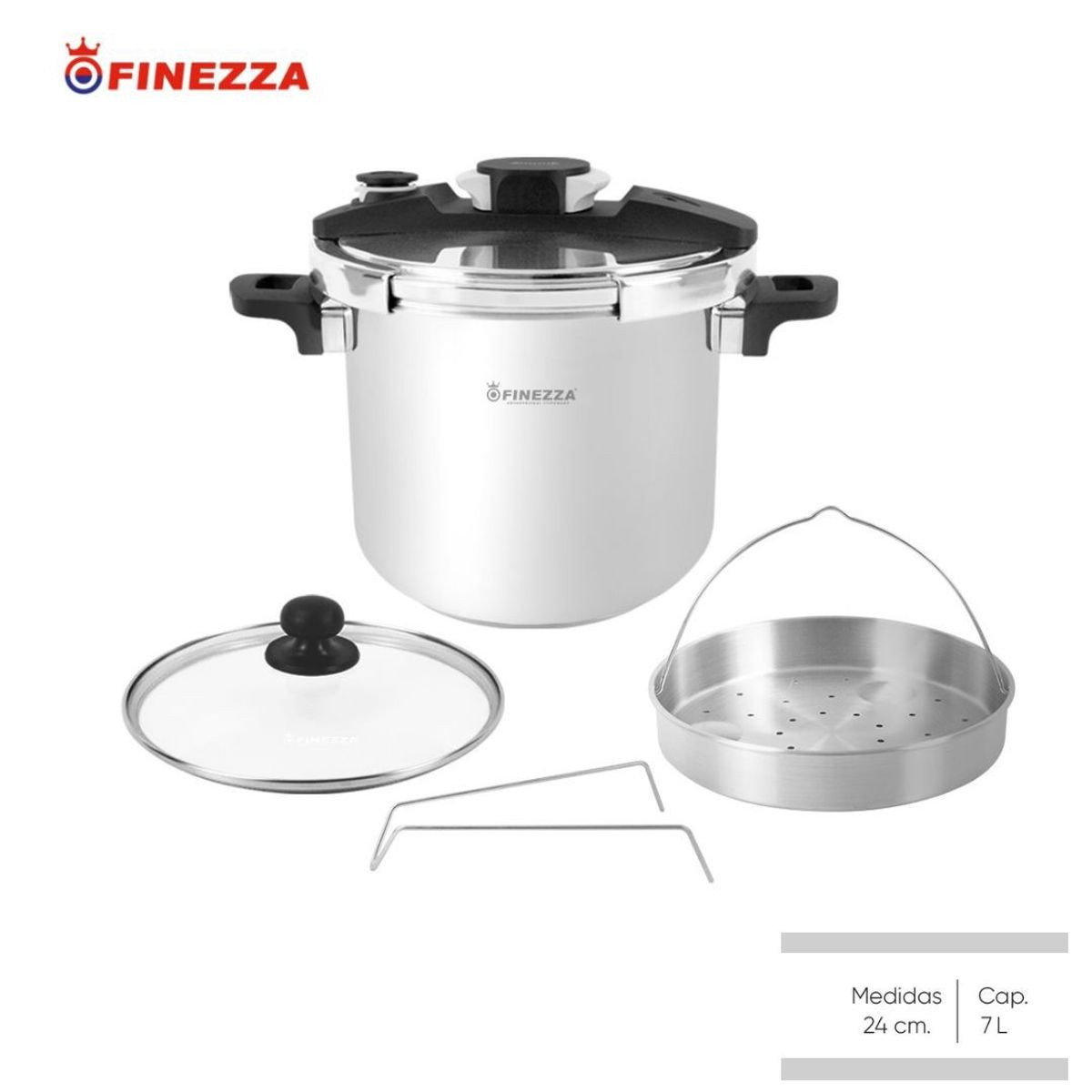 FINEZZA - Olla a Presión de 7 Litros en Acero Inoxidable Finezza